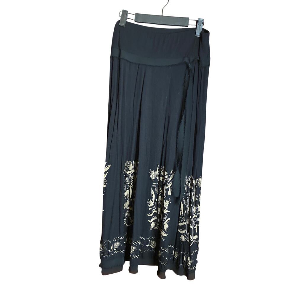 Bohemian Black Floral Papyrus Maxi Skirt Soft Ann Taylor Loft Petites Small